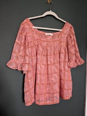 A Beautiful Soul Rose-Pink Floral Grid Peasant Blouse
